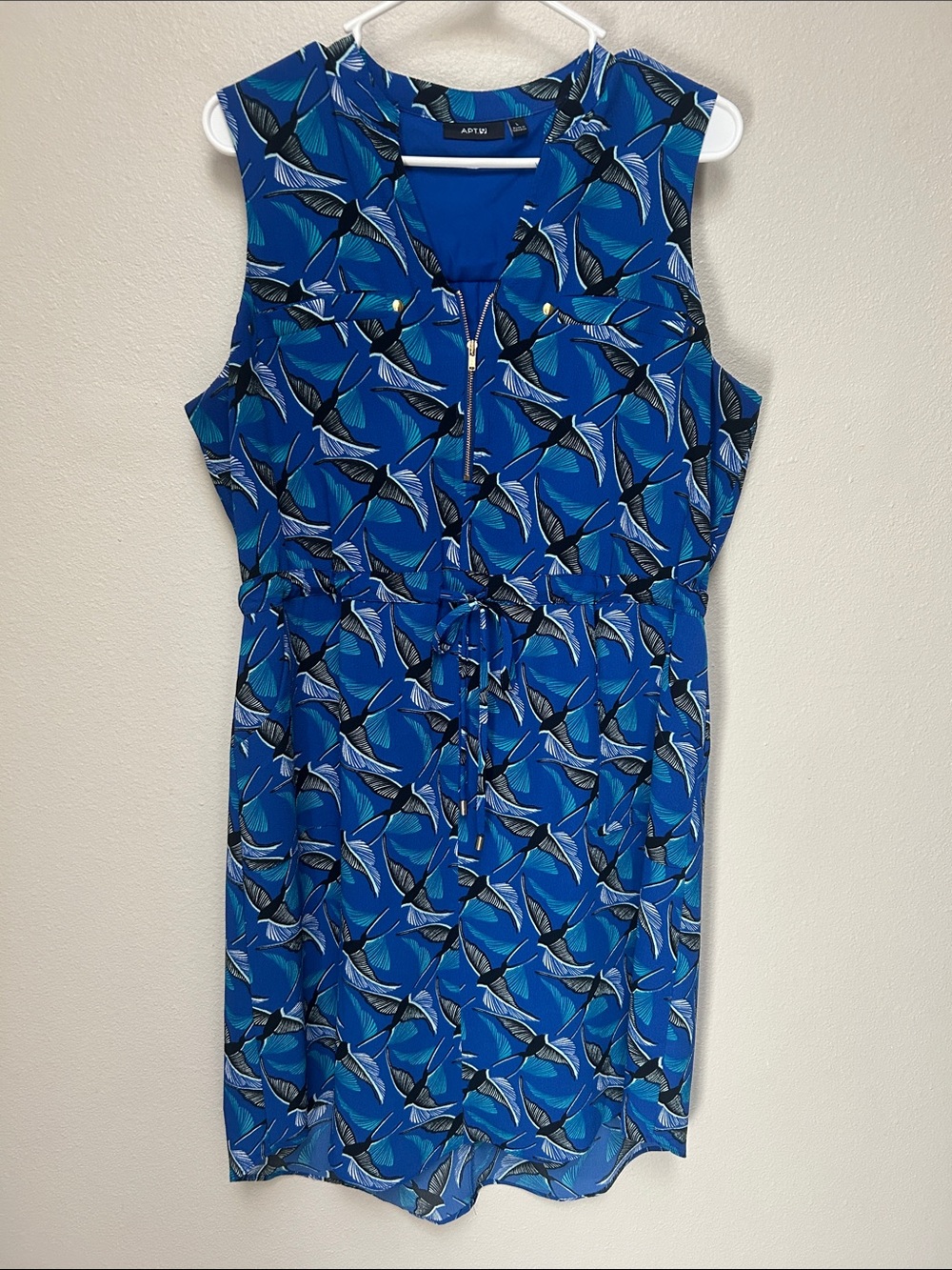 Apt. 9 Blue Bird Print Sleeveless Dress with Drawstring Waist